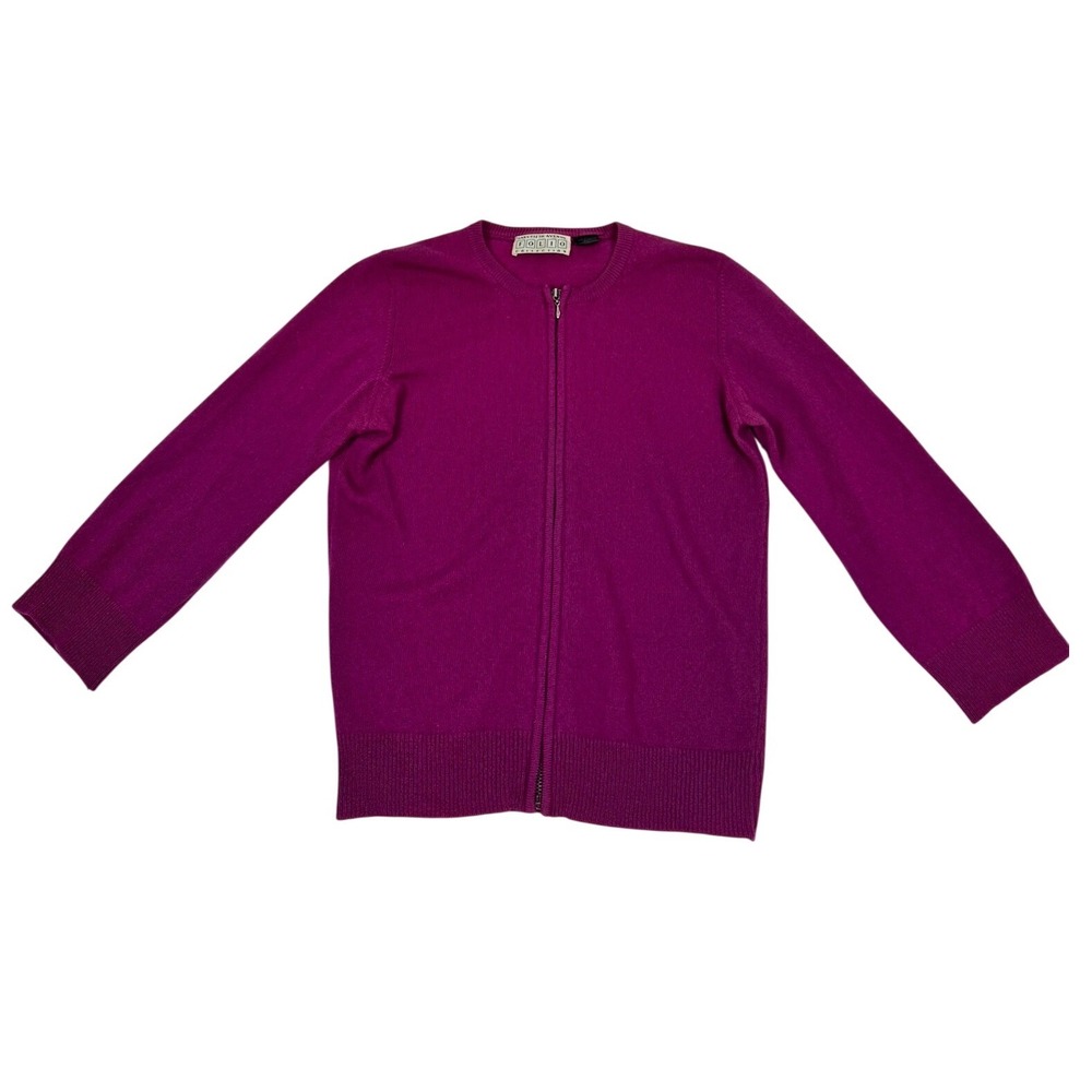 Saks Fifth Avenue Folio Vintage Cashmere Full Zip Cardigan Magenta Purple M